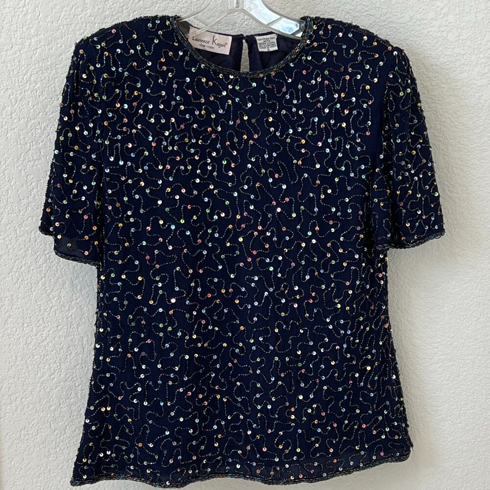 Laurence Kazar New York Beaded Sequins Evening Top